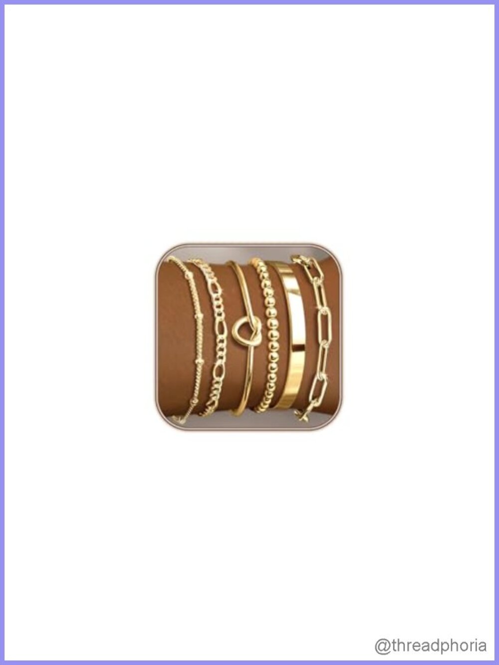 14K Gold Plated Bracelet Set Women Stackable Bangle Cuff Beaded Paperclip Chain